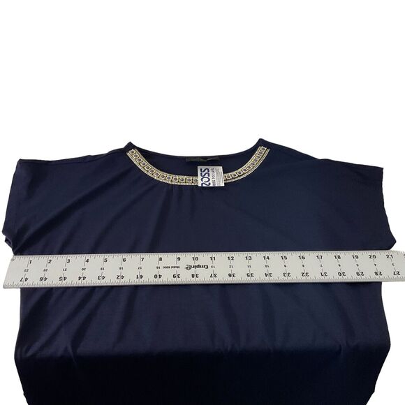 Sweet Wanderer Maternity Medium Navy Blue Embellished Neckline Blouse Top New - Picture 4 of 14